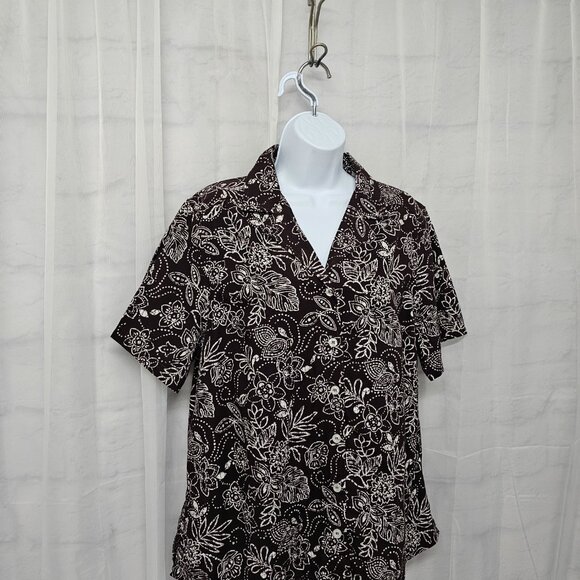 Brown White Floral Button Down Blouse Casual Boho Beach Summer 1X 16W - Picture 4 of 10